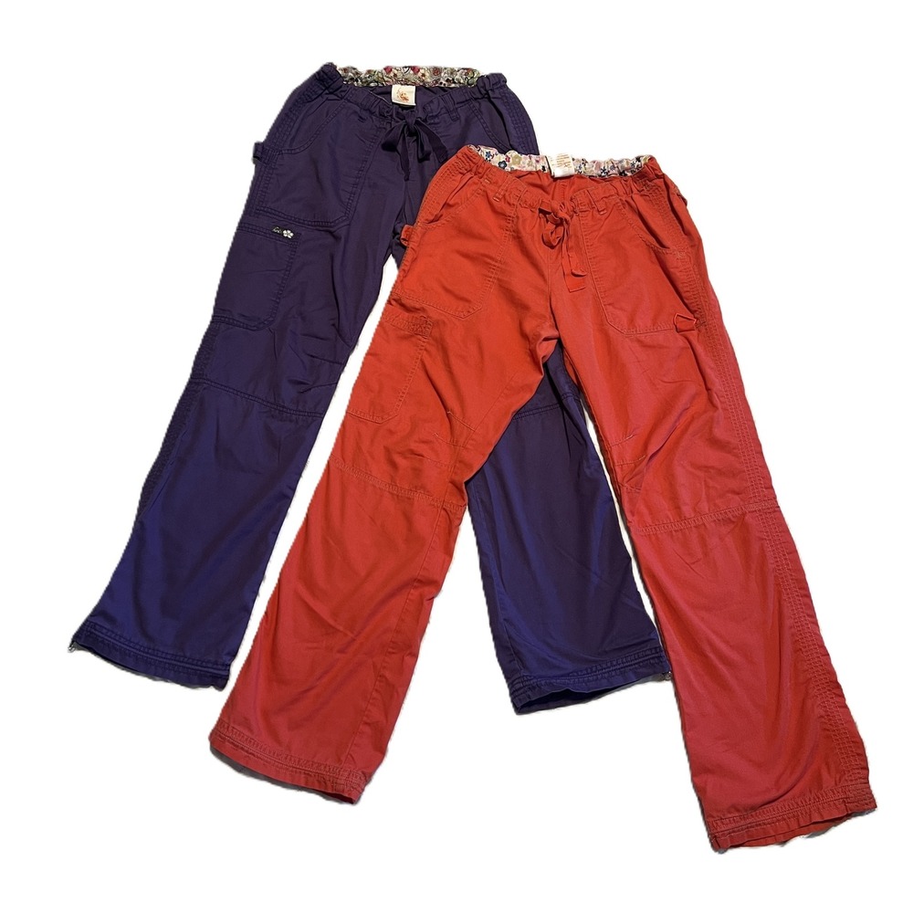 Lot of 2 Koi Lindsey Cargo Scrub Pants Size WXS Coral & Deep Purple Y2K Style